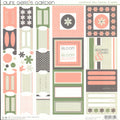 SEI Aunt Gerti's Garden Tabs, Frames & Labels cardstock sticker sheet — coral pink, sage green, and charcoal gray embellishments