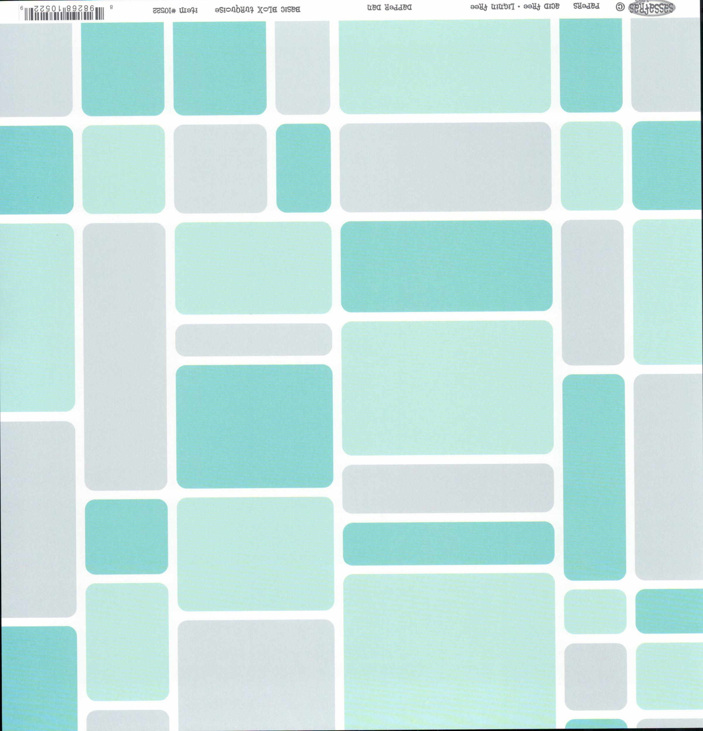 Sassafras Lass Dapper Dan Basic Blox Turquoise cardstock with rounded rectangle blocks in turquoise and grey