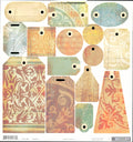 Basic Grey Motifica Tags & Labels die-cut sheet - 18+ pre-punched tags in damask patterns