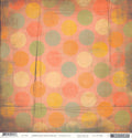 Strawberry Dot 12x12 cardstock by BasicGrey Aged and Confused Sublime Collection, featuring large polka dots in coral orange yellow gold sage green and cream on a warm pink peach distressed background