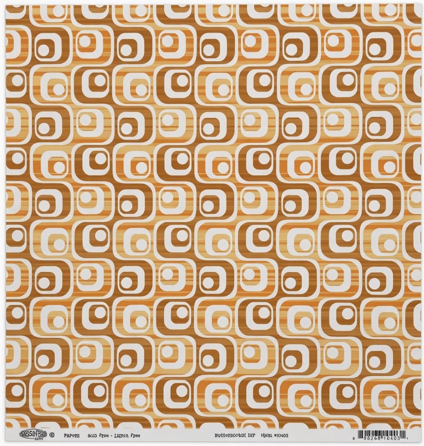 Sassafras Lass Butterscotch Dip cardstock with retro concentric rounded squares in butterscotch and cream
