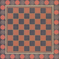 Design Originals Nostalgic Games Checkerboard 12x12 scrapbook paper with full-size vintage game board in burnt orange and charcoal squares with gold border and red checker pieces border