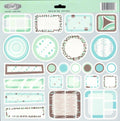 Sassafras Lass Dapper Dan Tags die-cut sheet with assorted circles, rectangles and rounded squares in mint, teal and brown