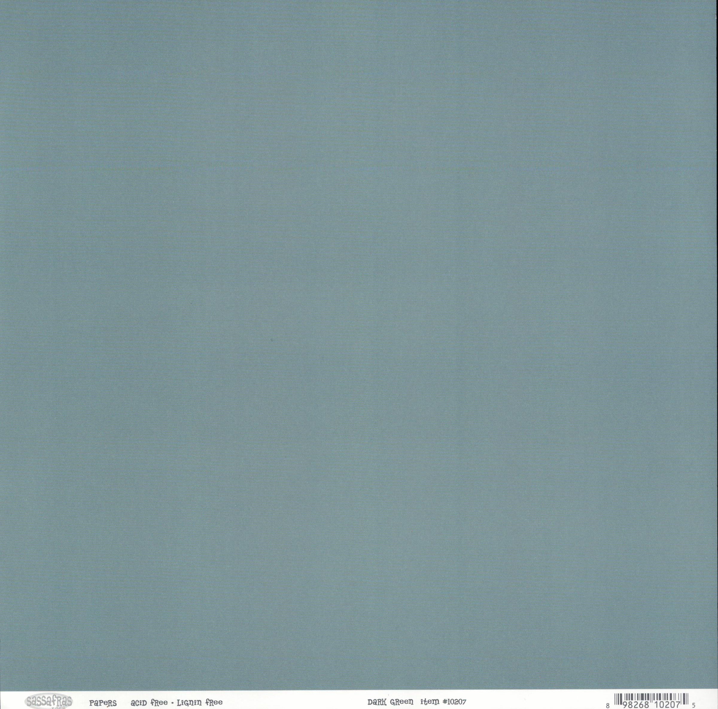 Sassafras Lass Dark Green solid 12x12 cardstock in muted blue-grey-green