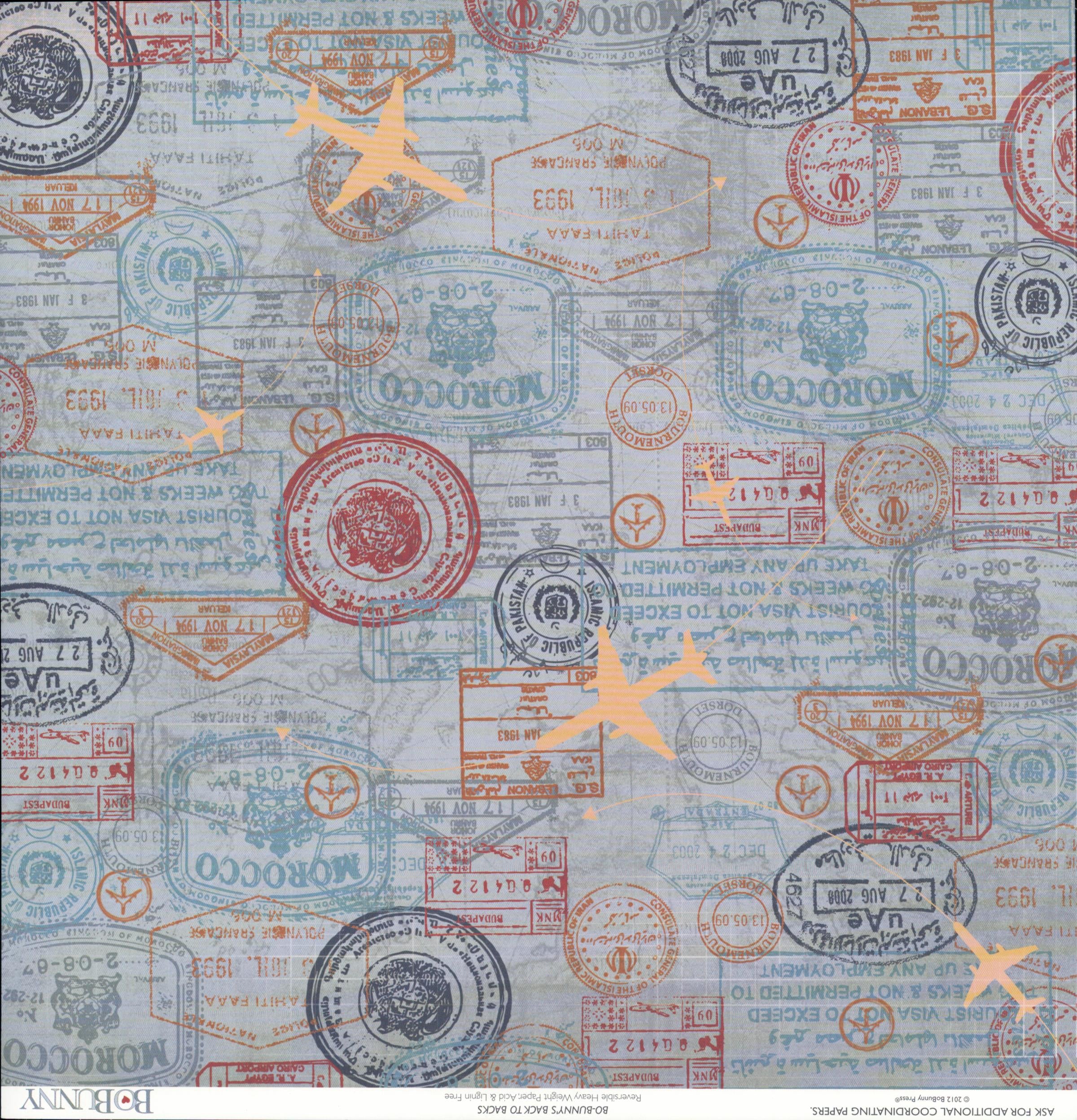 Bo Bunny Detour Stripe 12x12 - Side B: One Way road sign stripes over vintage map
