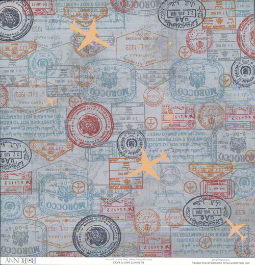 Bo Bunny Detour Stripe 12x12 - Side B: One Way road sign stripes over vintage map