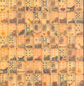 Design Originals Nostalgic Games Fortune Cards 12x12 scrapbook paper with dense grid of antique Victorian cartomancy playing cards featuring keys, anchors, black cats and fortune text in golden amber and orange