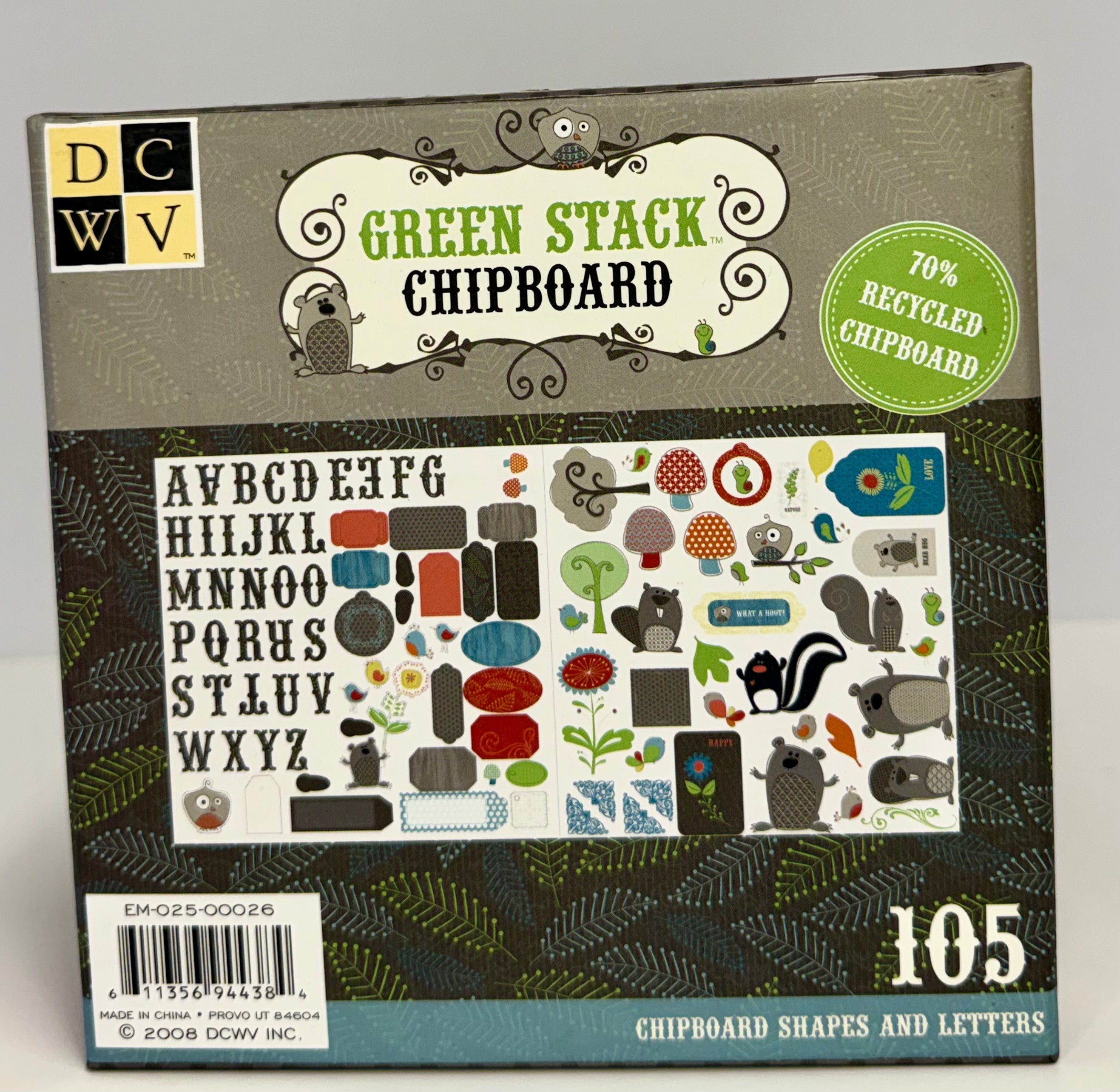 DCWV Green Stack Chipboard - 105 Shapes and Letters