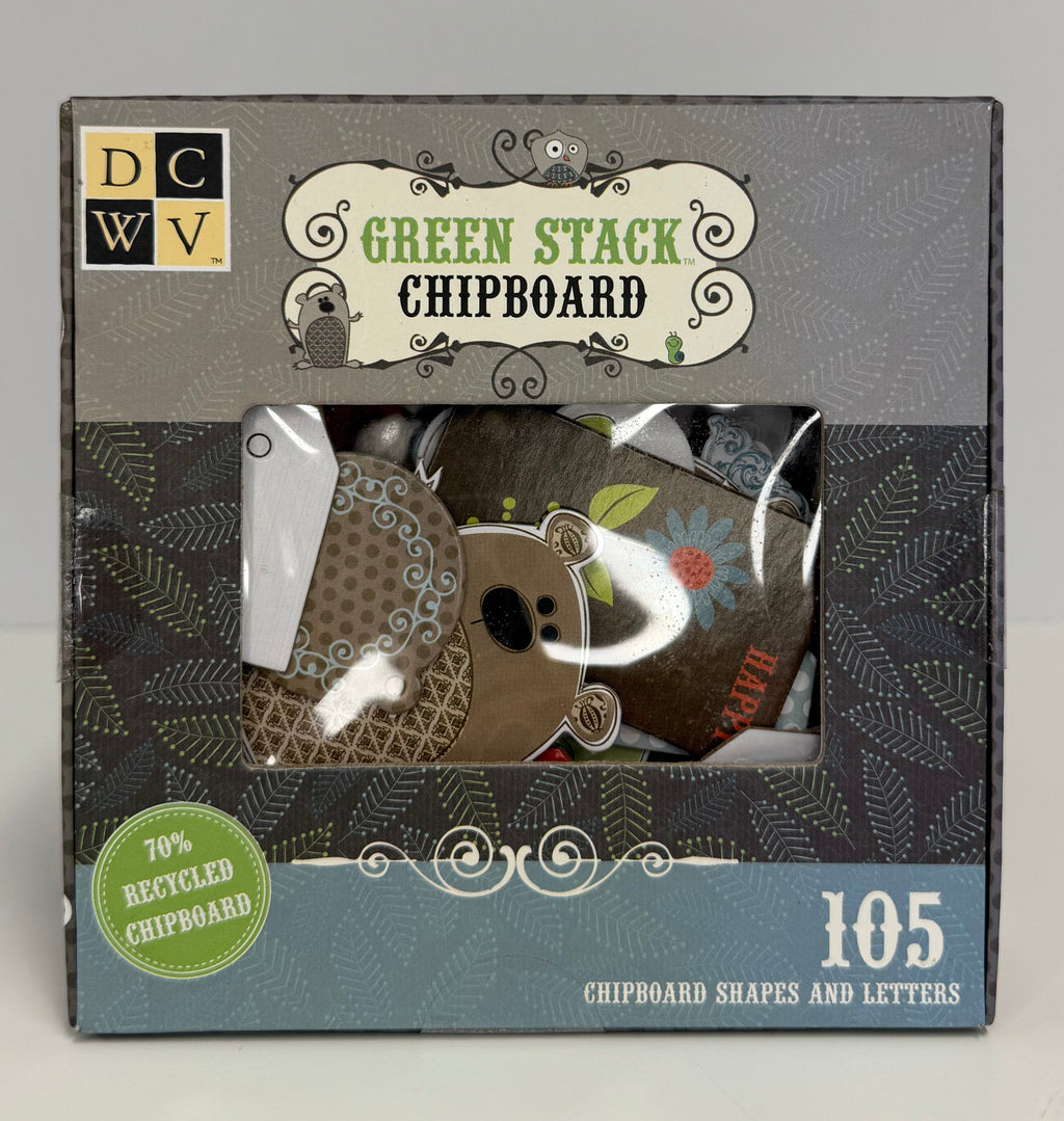 DCWV Green Stack Chipboard - 105 Shapes and Letters