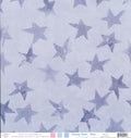 Reminders of Faith Galaxy Stars Blue 12x12 scrapbook paper with soft periwinkle watercolor stars on lavender background