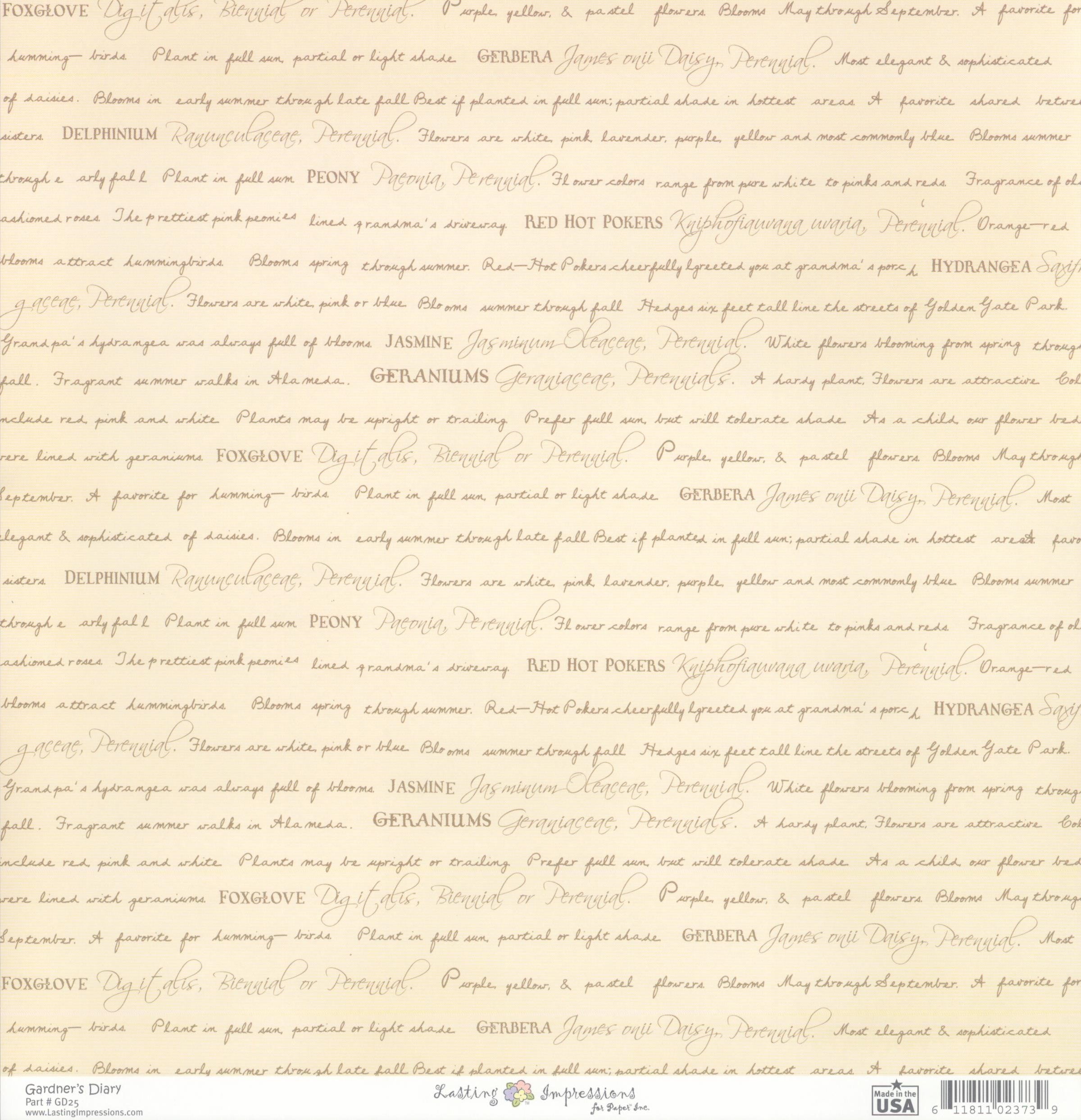Lasting Impressions Gardner's Diary