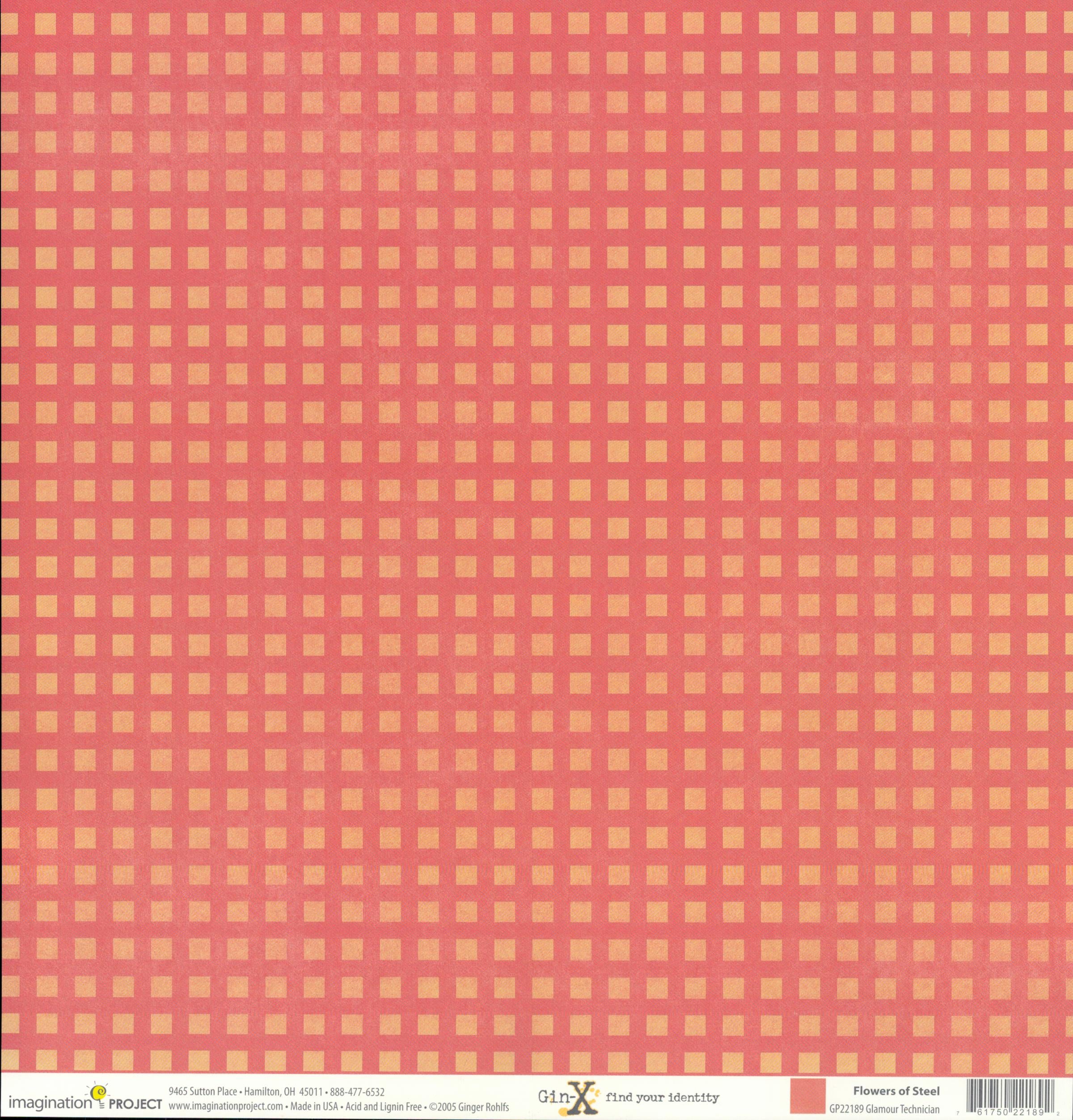 Imagination Project Gin-X Flowers of Steel Glamour Technician 12x12 cardstock — tone-on-tone gingham grid check in coral, peach and golden tan