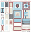 SEI Grandpa's Attic Cardstock Tabs, Frames & Labels sticker sheet — tabs, photo frames, journaling blocks and sentiment stickers in burgundy, blue, gray and cream