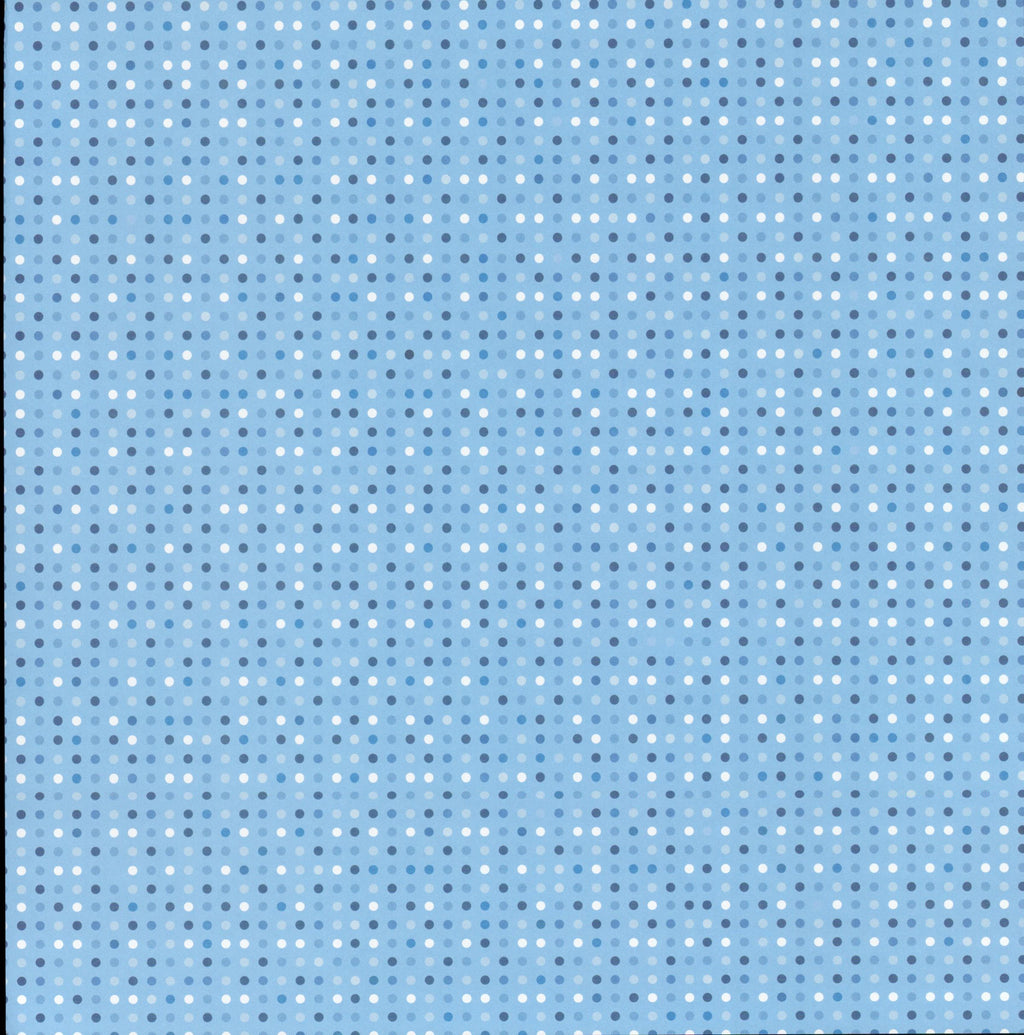 Karen Foster Design Blue Sprinkles 12x12 scrapbook paper - all-over tiny dots in navy, periwinkle, and white on soft cornflower blue background