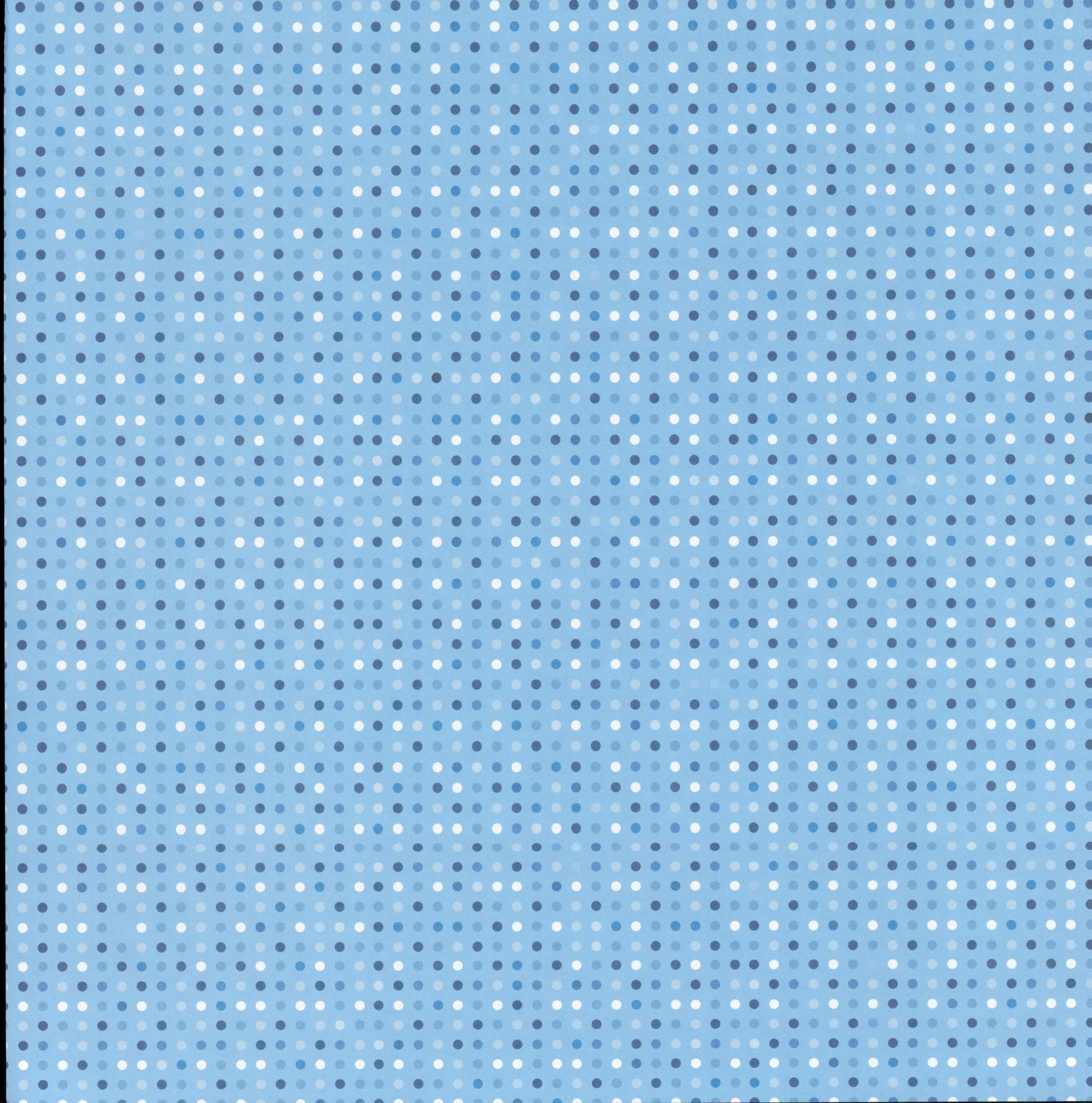 Karen Foster Design Blue Sprinkles 12x12 scrapbook paper - all-over tiny dots in navy, periwinkle, and white on soft cornflower blue background
