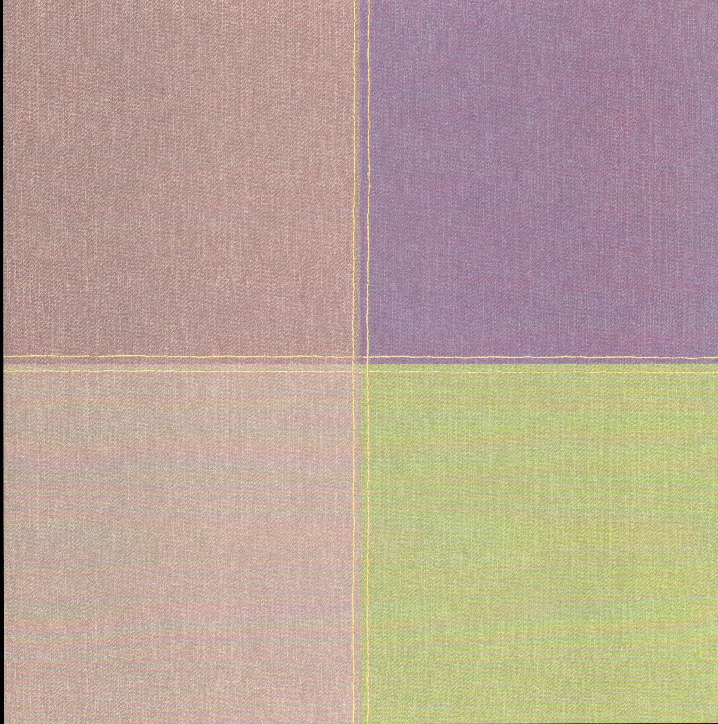 Leisure Arts Four Square Green 12x12 scrapbook paper - four color-block squares in dusty rose, lavender, blush, and chartreuse on linen texture