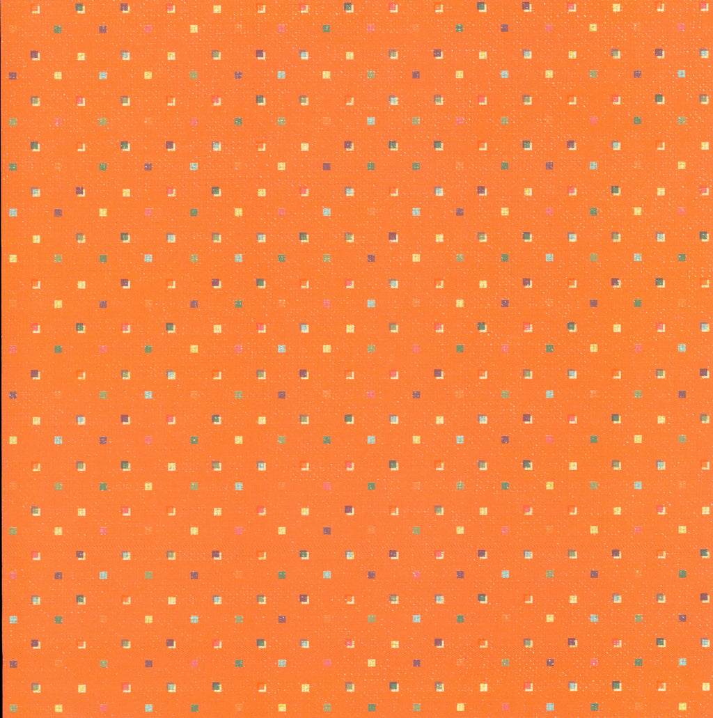 Flair Designs Orange Mini Squares 12x12 scrapbook paper - vibrant orange background with scattered multicolor mini squares