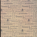 It Takes Two Grandmother Words 12x12 scrapbook paper - grandmother names in mixed dark typography on warm kraft natural wood-grain background