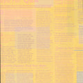 Karen Foster Design Yellow Magazine 12x12 scrapbook paper - soft yellow background with pink and coral fashion magazine article text overlay