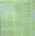Karen Foster Design Green Magazine 12x12 scrapbook paper - sage green background with green and teal fashion magazine article text overlay