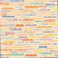 Flair Designs Happy Celebrate 12x12 scrapbook paper - the word Celebrate in mixed fonts, sizes, and rainbow colors on soft cream linen background