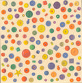 Flair Designs Happy Buttons 12x12 scrapbook paper - all-over toss of colorful buttons in round, square, flower, and star shapes on soft cream linen background