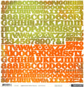 Basic Grey Aged&Confused Sublime Letter Stickers 12x12 - full double alphabet in bright orange and olive chartreuse green woodgrain letters