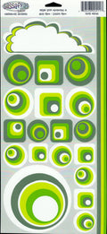 Sassafras Lass MiyM Kiwi Elements cardstock sticker sheet with concentric circle and square target stickers in lime green, grey and white plus cloud shape