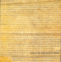 K&Company LJ State of Louisiana 12x12 scrapbook paper with aged naturalization certificate handwritten cursive script on golden parchment