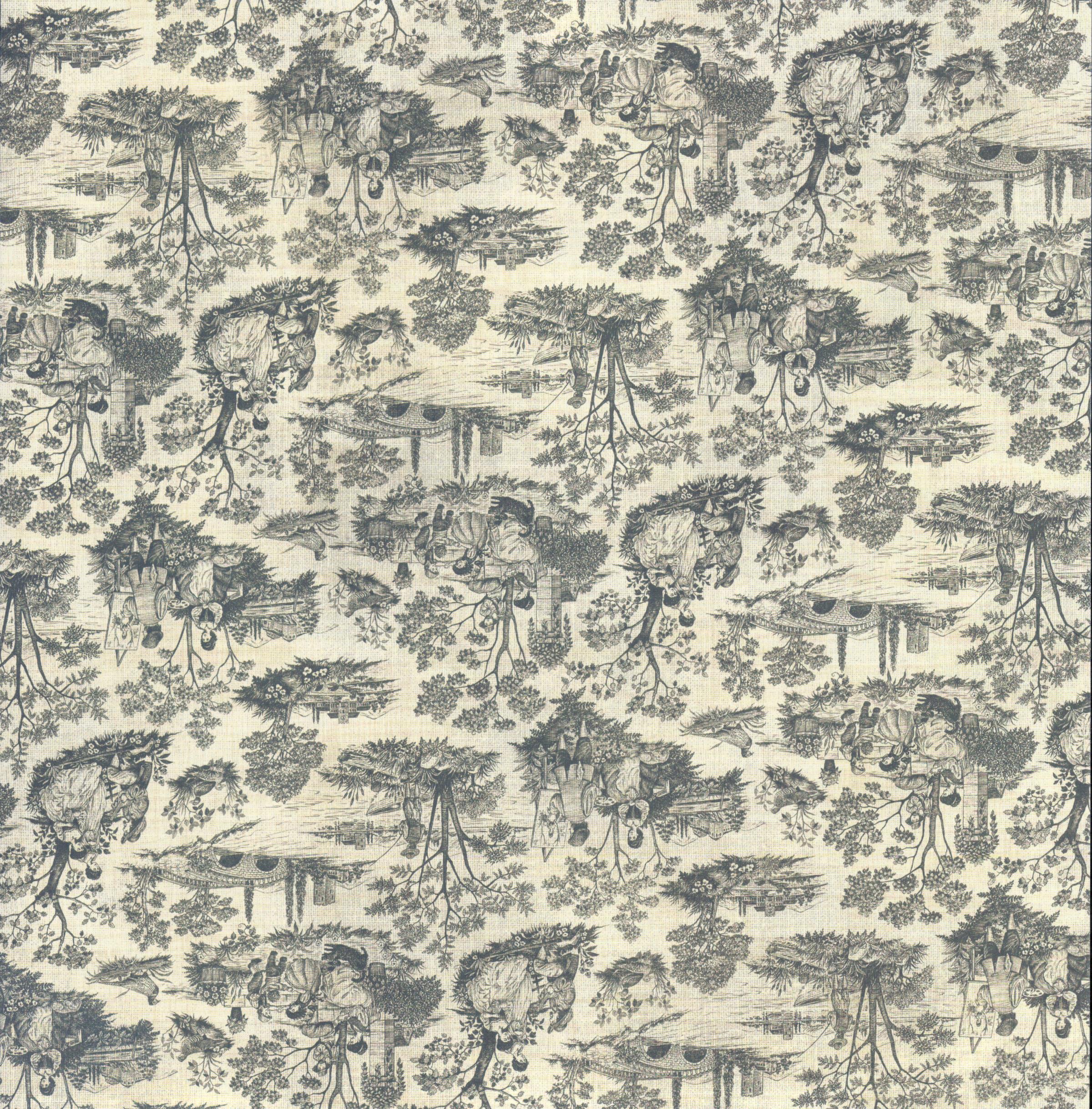 The Paper Studio Black & Cream Toile 12x12 scrapbook paper with classic French toile de Jouy pastoral scenes in charcoal black on cream