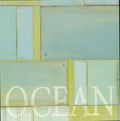 Craft Smith Jet Set Joy - Side B: distressed painted wooden boards in seafoam and lime with large white OCEAN typography