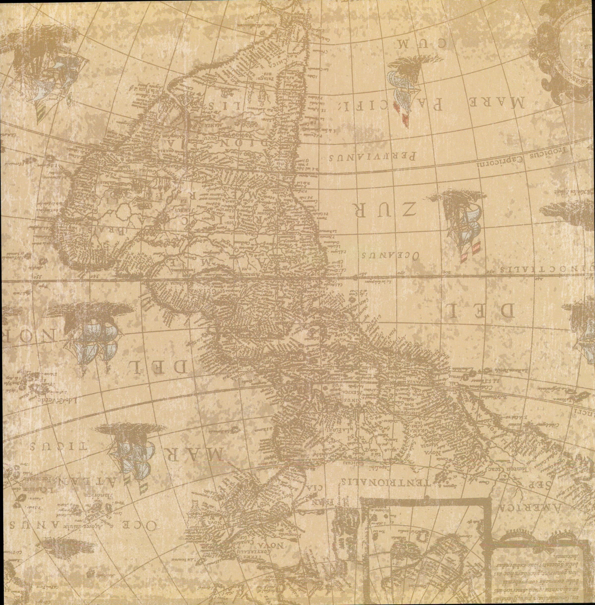 Craft Smith Jet Set Joy - Side B: sepia antique world map with Americas, ocean labels, and sailing ships