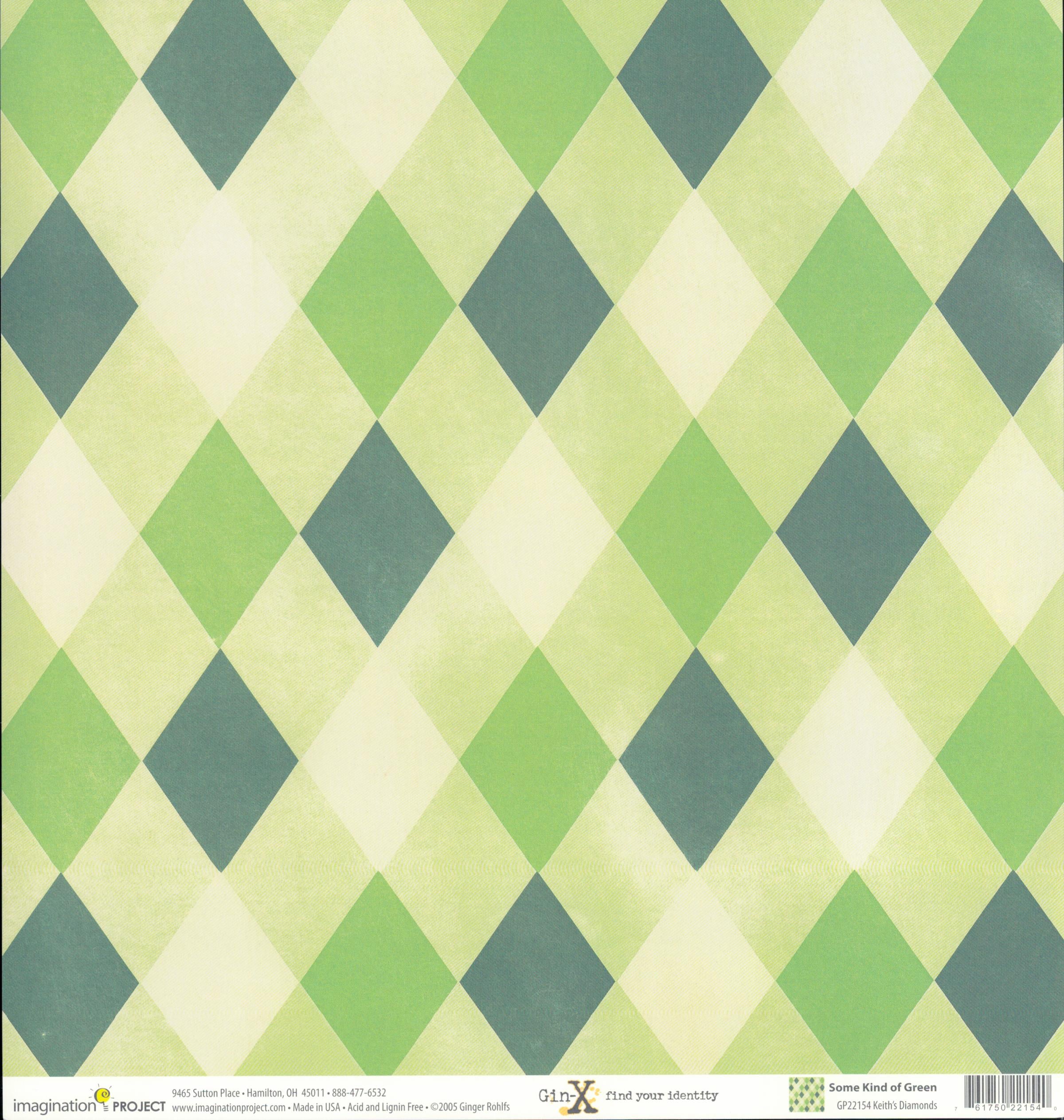 Imagination Project Gin-X Some Kind of Green Keith's Diamonds 12x12 cardstock — harlequin diamond pattern in forest green, sage green, light green and cream