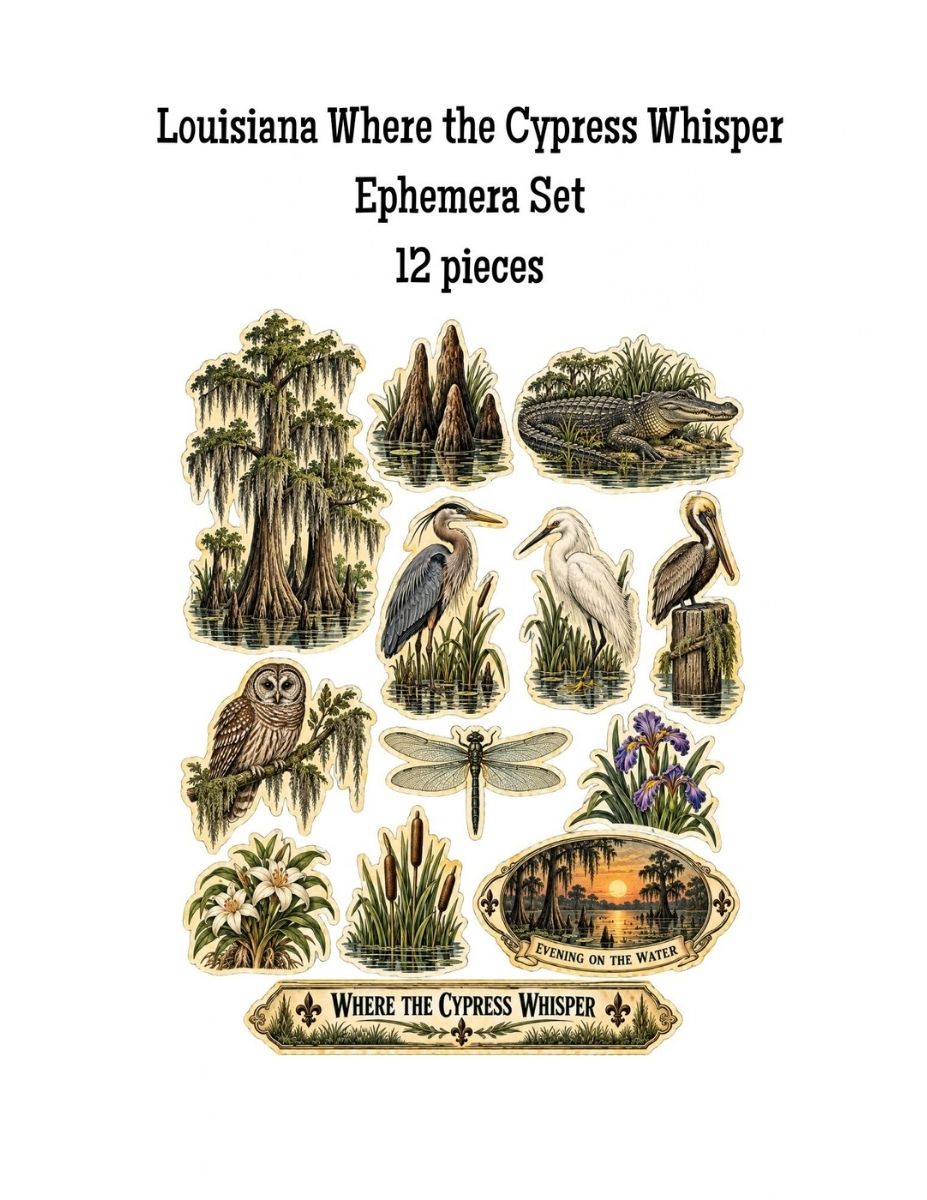 Cypress Bayou Wildlife ephemera — Printed & Precut Ephemera Set