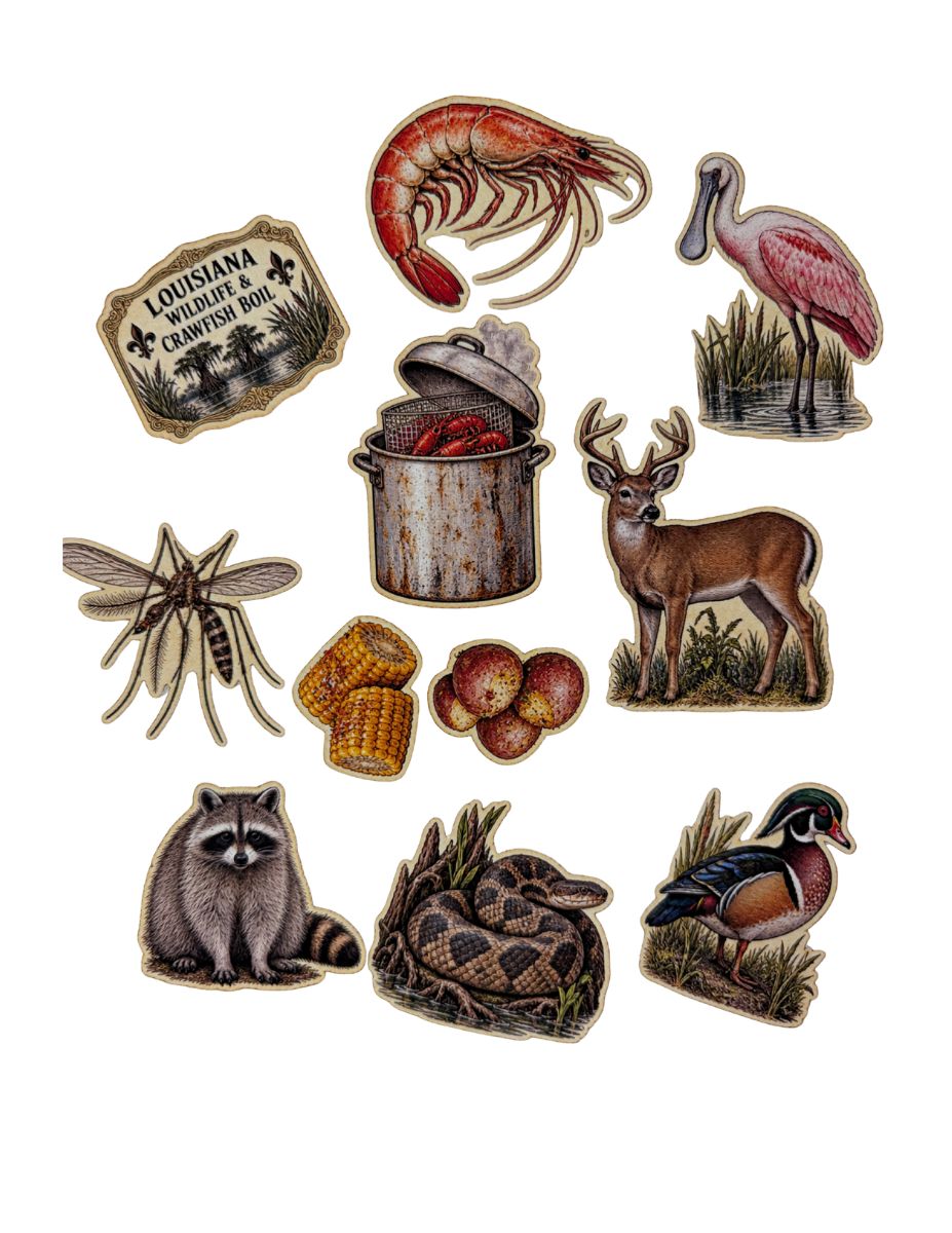 Louisiana Wildlife & Crawfish Boil — Printed & Precut Ephemera Set