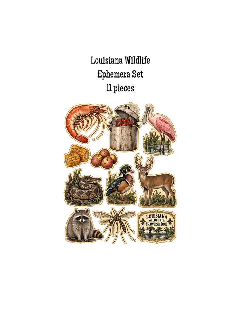 Louisiana Wildlife & Crawfish Boil — Printed & Precut Ephemera Set