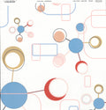 Sassafras Lass Mollycules cardstock with atomic molecular circles and rectangles in blue, red, gold and pink on white