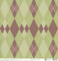 Imagination Project Chloe's Closet The Back Nine Mulligan 12x12 cardstock — large argyle harlequin diamonds in mauve dusty rose and sage green with white stitch lines