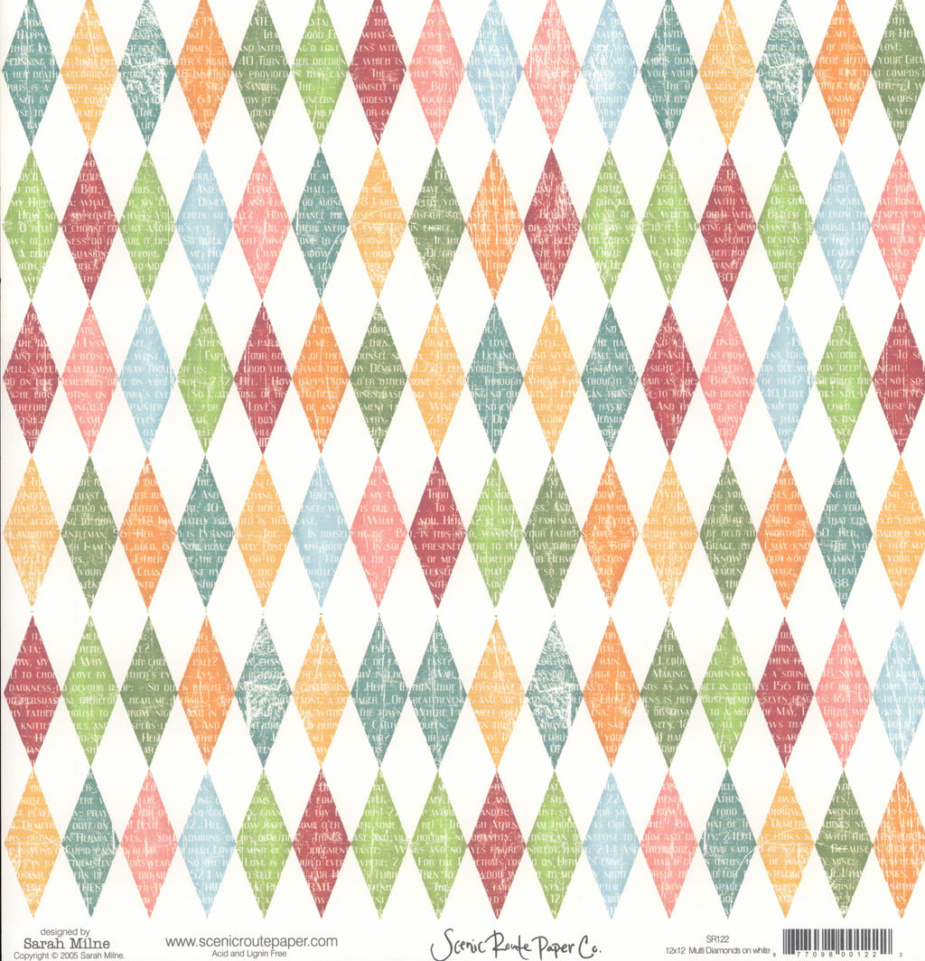 Multi Diamonds on White - Yellow Orange Stripes on Worn