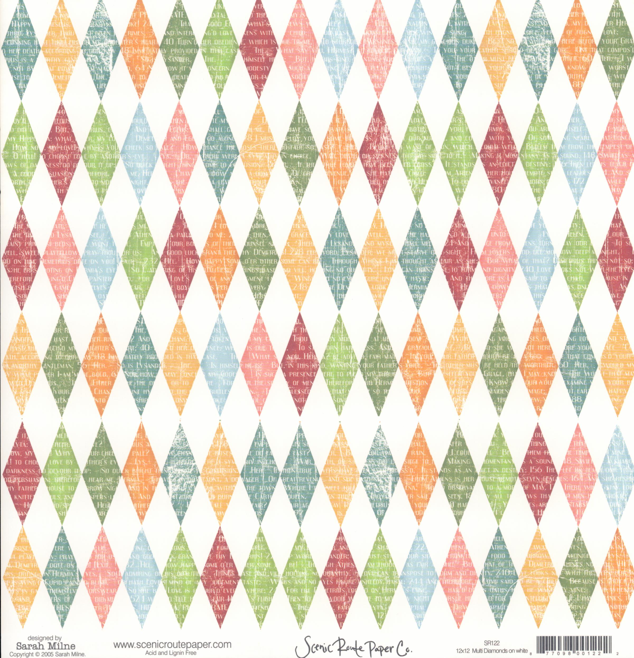 Multi Diamonds on White - Yellow Orange Stripes on Worn