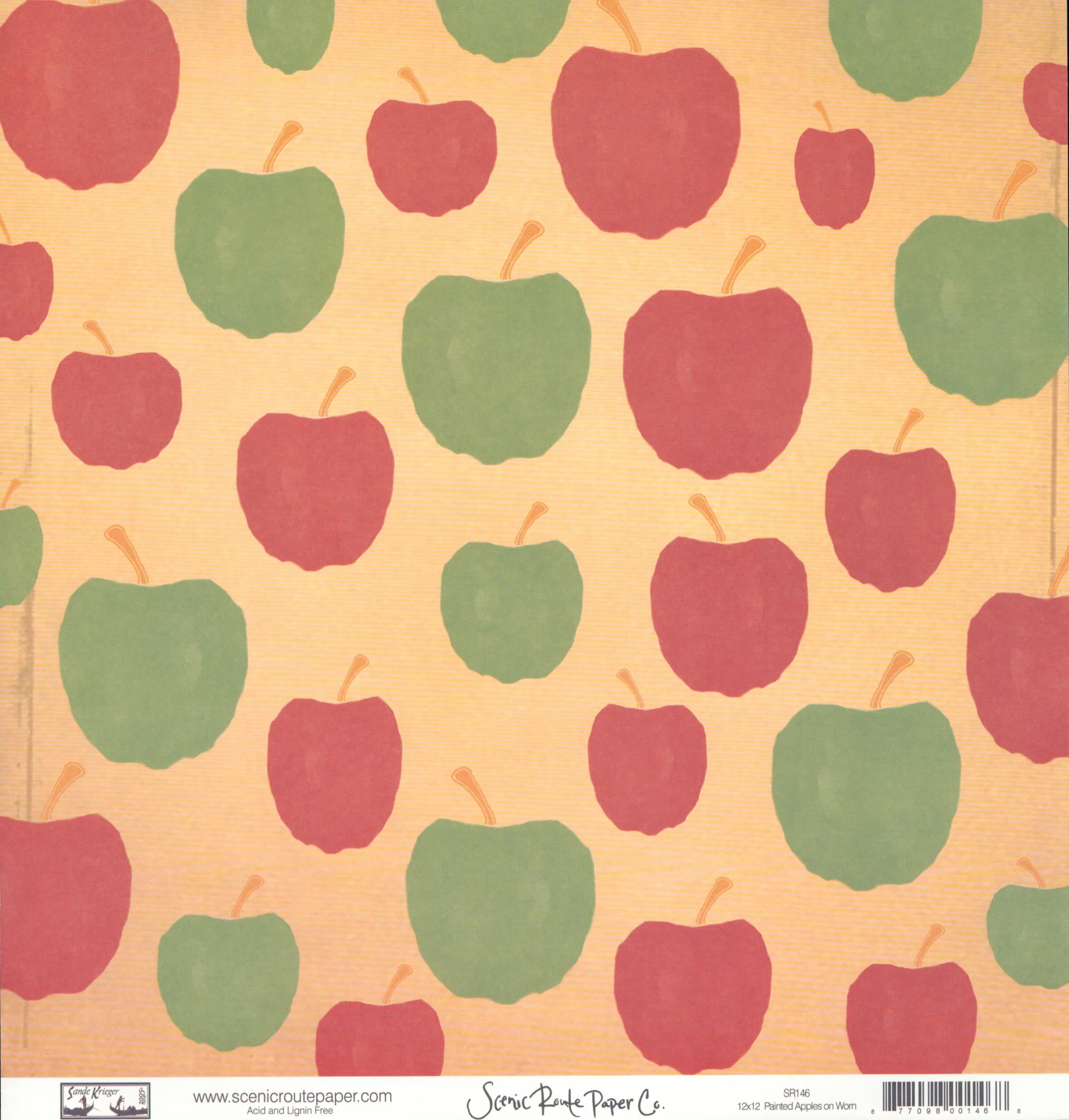 Painted Apples on Worn - Pink Stripes on Red