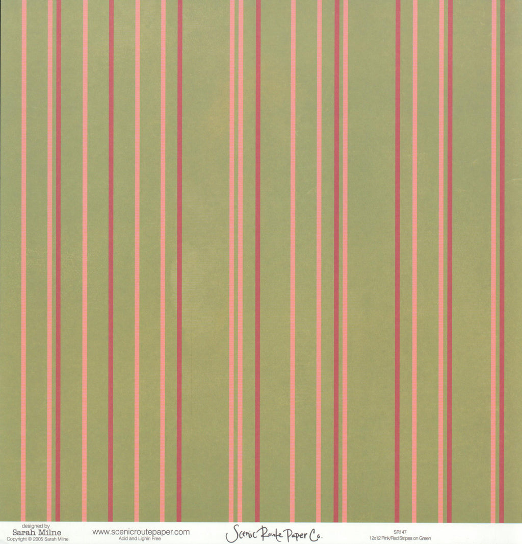 Painted Apples on Green - Pink Red Stripes on Green