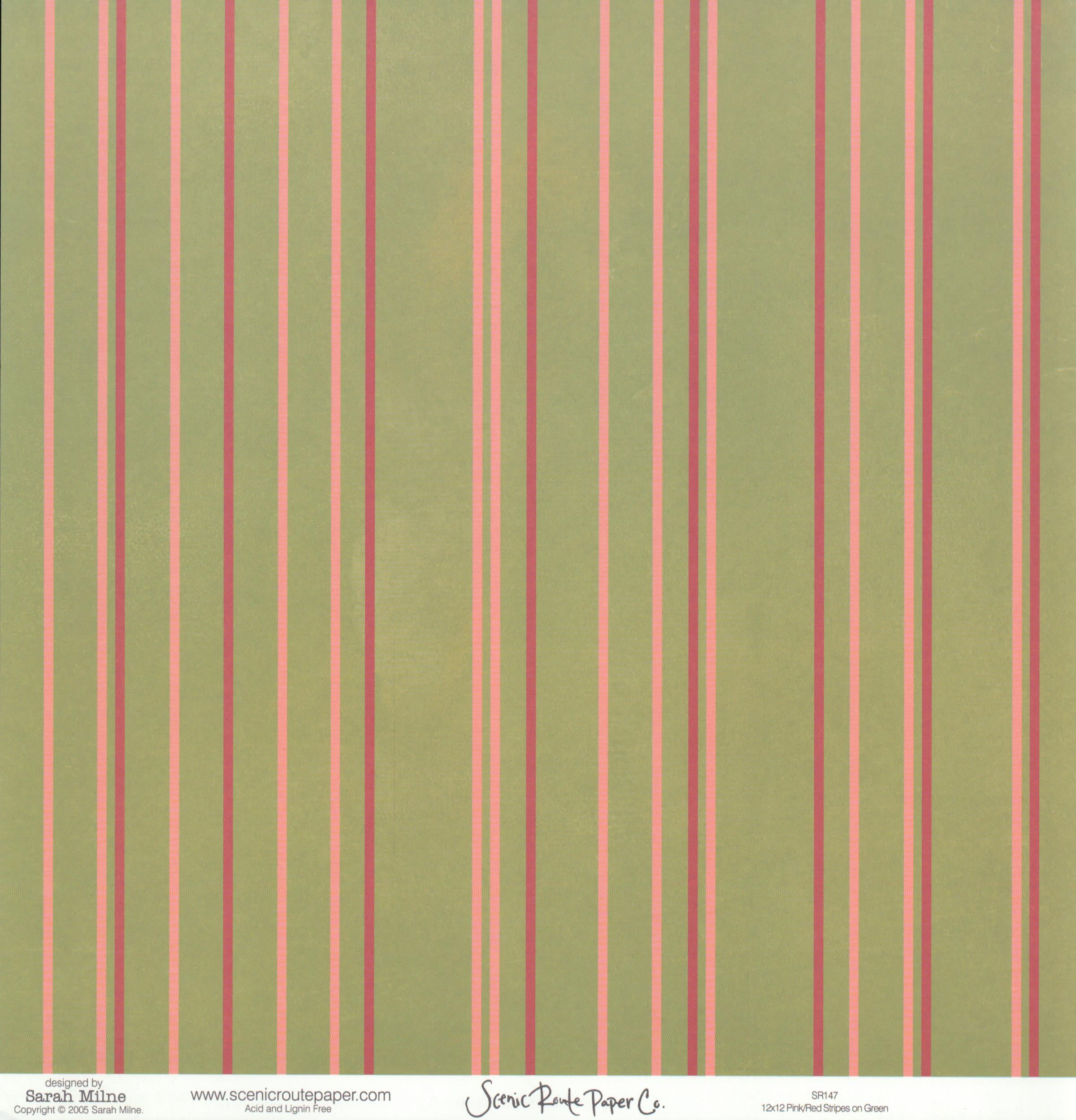 Painted Apples on Green - Pink Red Stripes on Green
