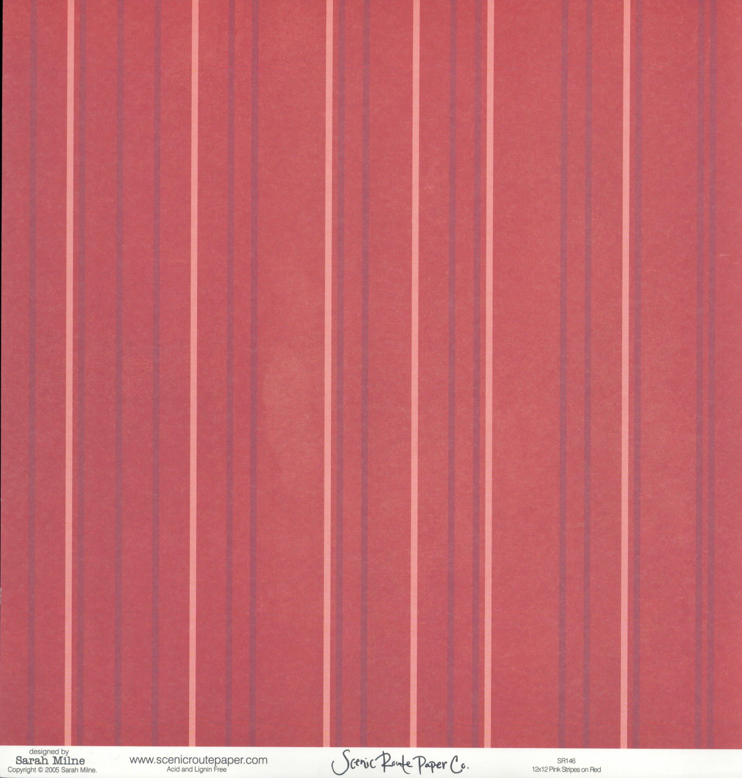 Painted Apples on Worn - Pink Stripes on Red
