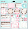 Sassafras Lass Pretty Polly Tags die-cut sheet with assorted tag shapes in pink, teal, brown and white patterns