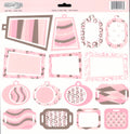Sassafras Lass Pretty in Pink Tags die-cut sheet with 16 assorted tag shapes in pink, brown and white patterns