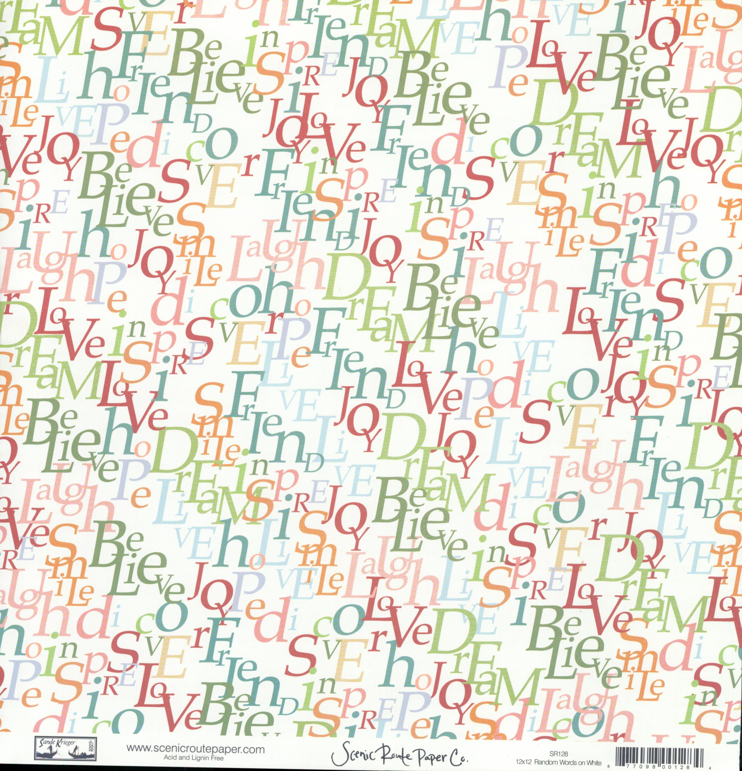 Random Words on White - Carnival Stripes on White