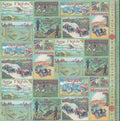 Design Originals Sea Sky Shore 12x12 - vintage game box art collage with Aero Flights, Motoring, Marathon Race, and Diver's Luck on sage green