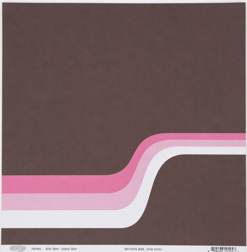 Sassafras Lass Shooting Star cardstock with bold curved pink and white racing stripes on dark brown background