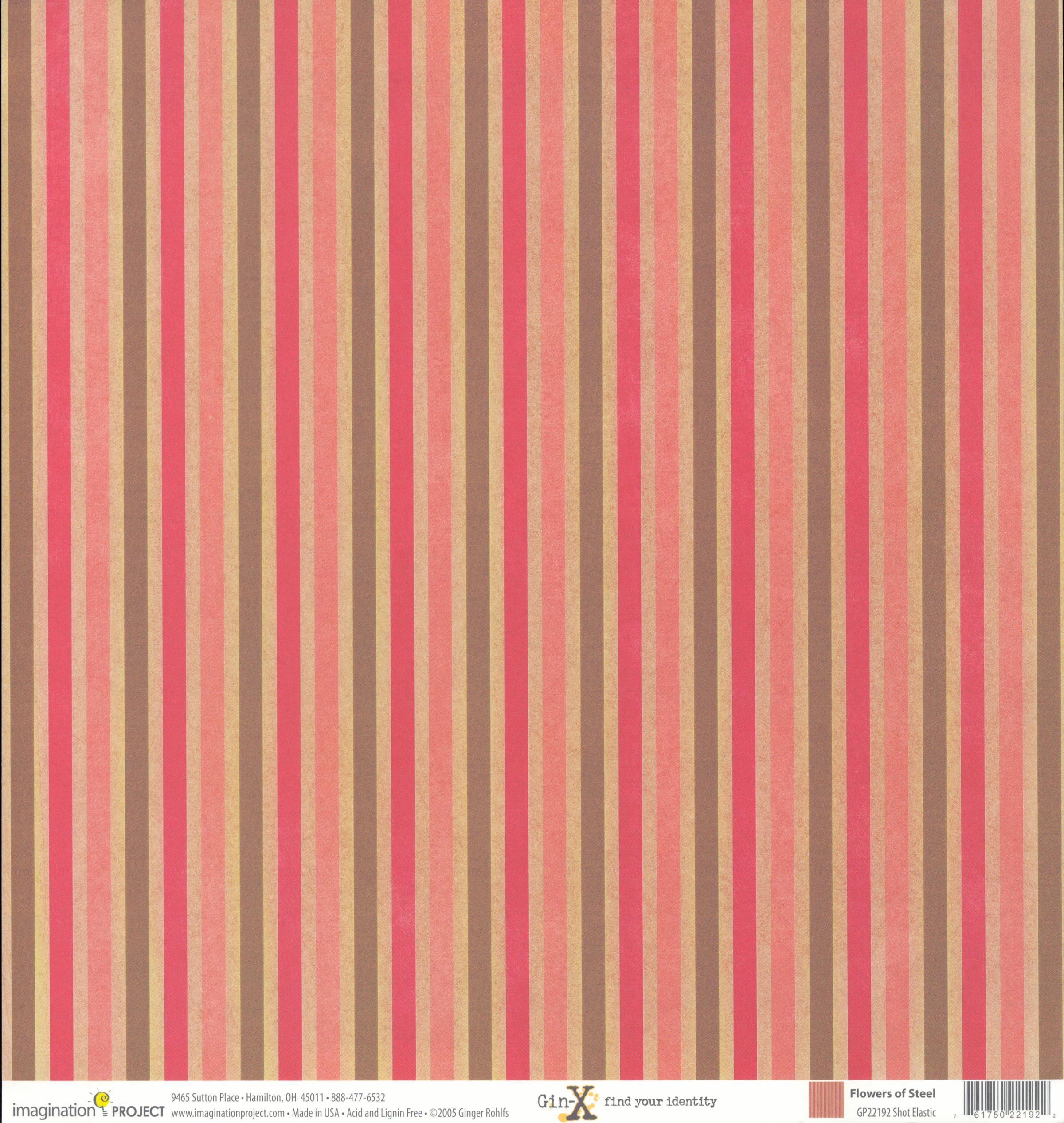 Imagination Project Gin-X Flowers of Steel Shot Elastic 12x12 cardstock — vertical stripe pattern in coral, hot pink, brown, taupe and golden tan
